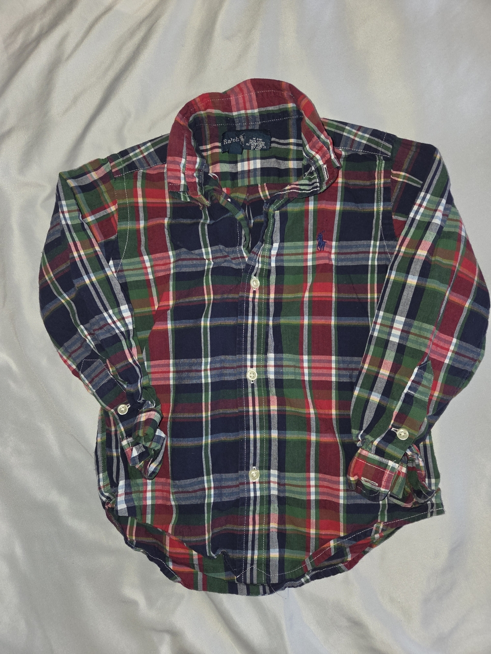 Ralph Lauren Boys Plaid Button-Down Shirt in Red Green Navy